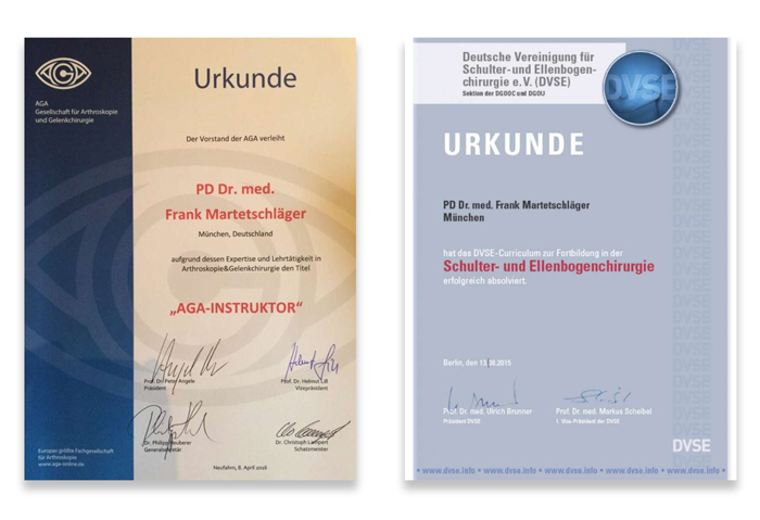 Urkunden & Zertifikate - Prof. Dr. med. Frank Martetschläger